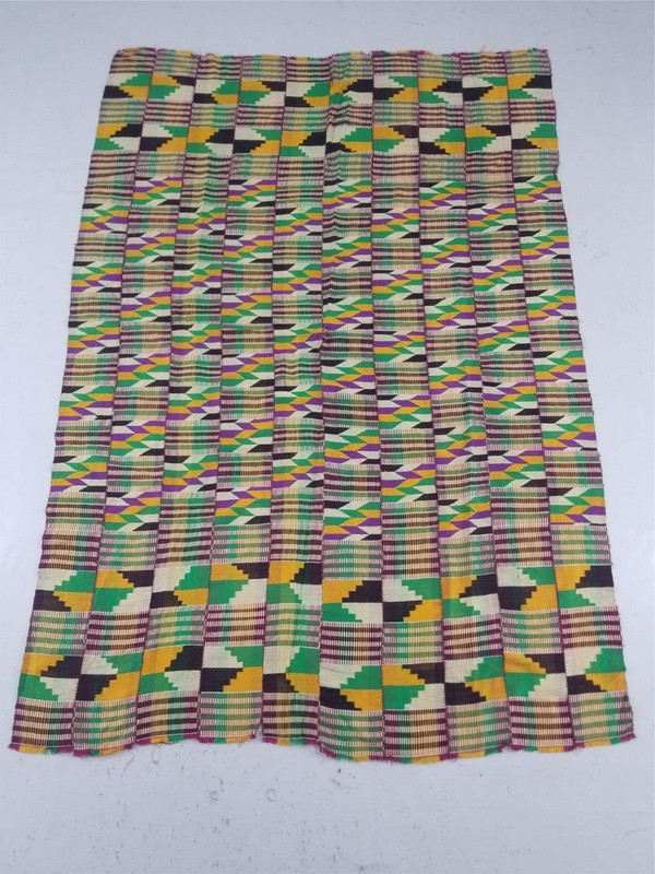 Vintage African Kente Cloth Handwoven Patchwork Ghanaian Textile 64x45in