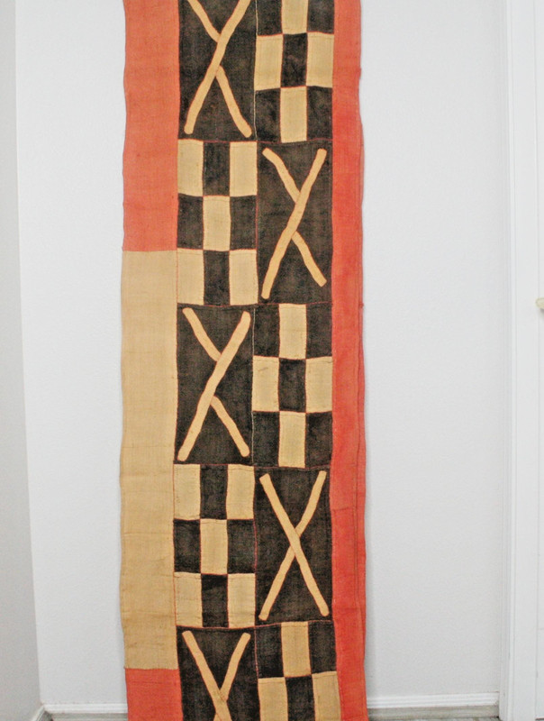 Kuba Cloth African Tapestry Raffia Congo Fabric, Rare Textile VTG Long 14+feet gallery