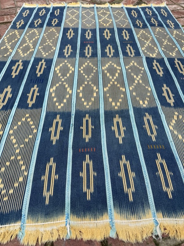 Vintage African Indigo Baule Mudcloth Blue Stripes + Gold 55”L x 40”W | No. 144 gallery
