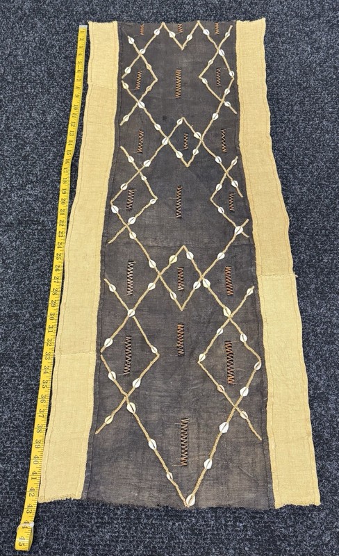 Vintage African Kuba Raffia Cloth Textile – Handwoven Congo Kuba Art 43” X 17”