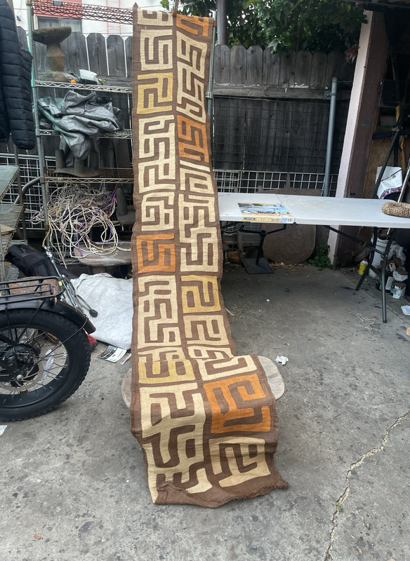 Large Vintage African Kuba Cloth Hand Woven Raffia Textile Home Decor 100×25 in
