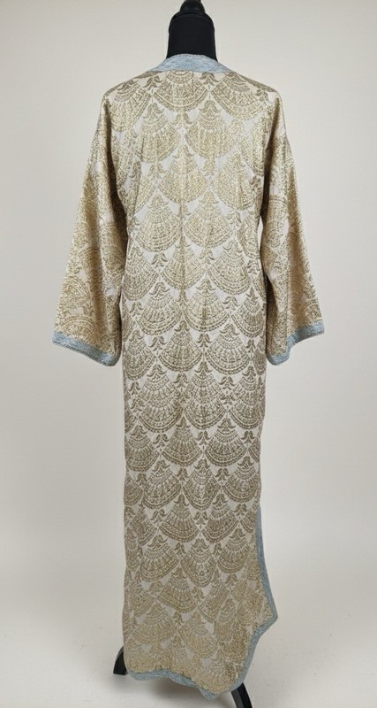 Antique Moroccan Fez Brocade Kaftan - Early 20th C Gold Silk Khrib Takchita Gown gallery