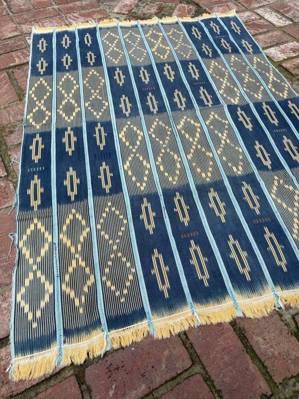 Vintage African Indigo Baule Mudcloth Blue Stripes + Gold 55”L x 40”W | No. 144 gallery