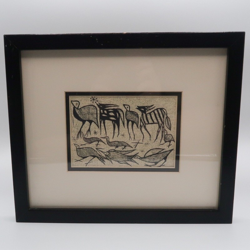 VTG Print of Korhogo Senufo Ivory Coast Cloth Painting Mid-Century Framed 12x10”