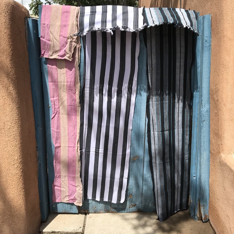 Handmade Antique African Indigo Striped 3 Scarf Set