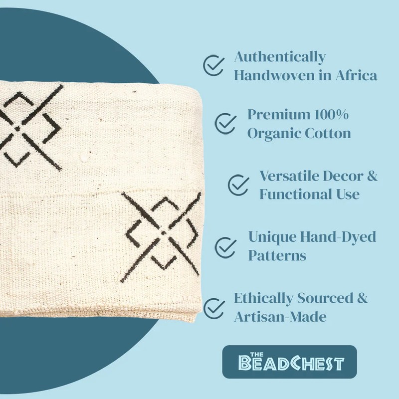 White Bogolan Mali Mud Cloth Bullseye Design African Black and White Cotton gallery