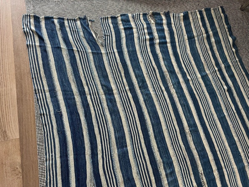 Vintage African Indigo Denim Mudcloth Stripes 41" x 62" gallery