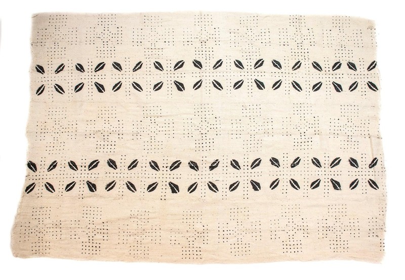 White Bogolan Mali Mud Cloth Jumbo Cowrie Design African Black and White Cotton gallery