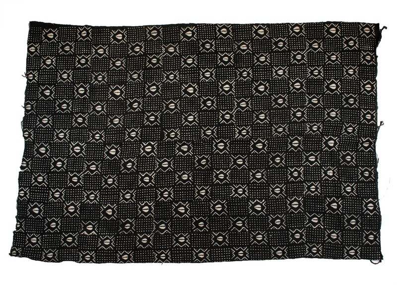 Ebony Black Bogolan Mali Mud Cloth Dotted Cowrie Design African Black and White gallery