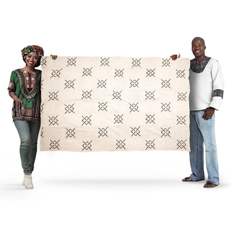 White Bogolan Mali Mud Cloth Bullseye Design African Black and White Cotton gallery