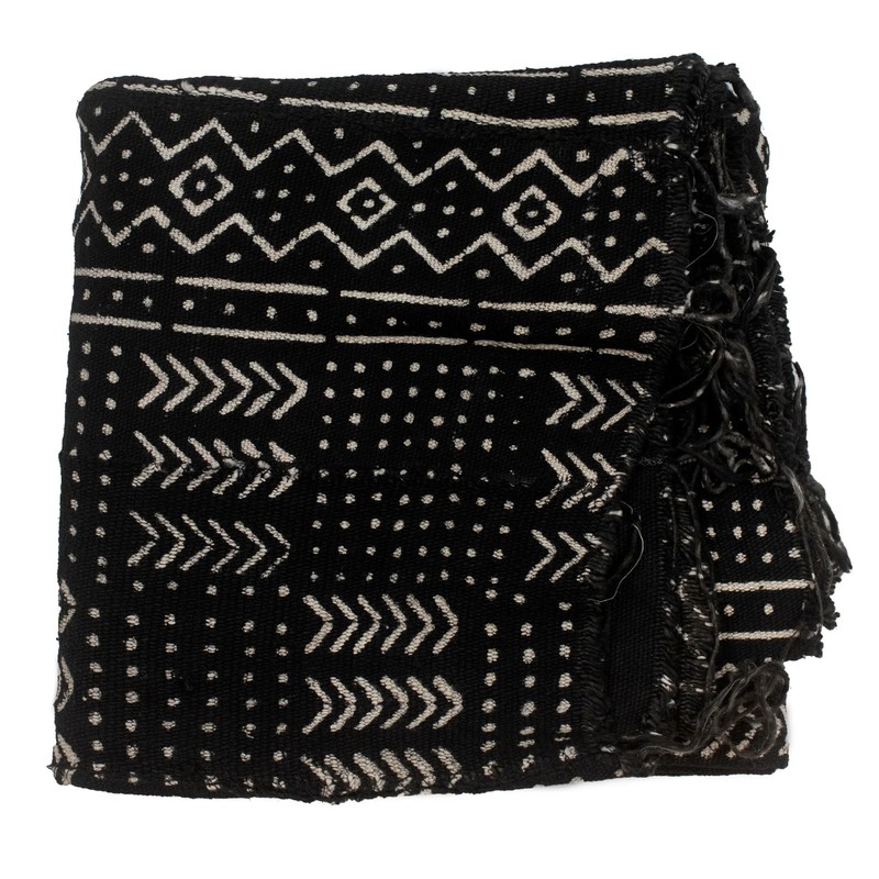 Ebony Black Bogolan Mali Mud Cloth Mande Design African Black and White Cotton