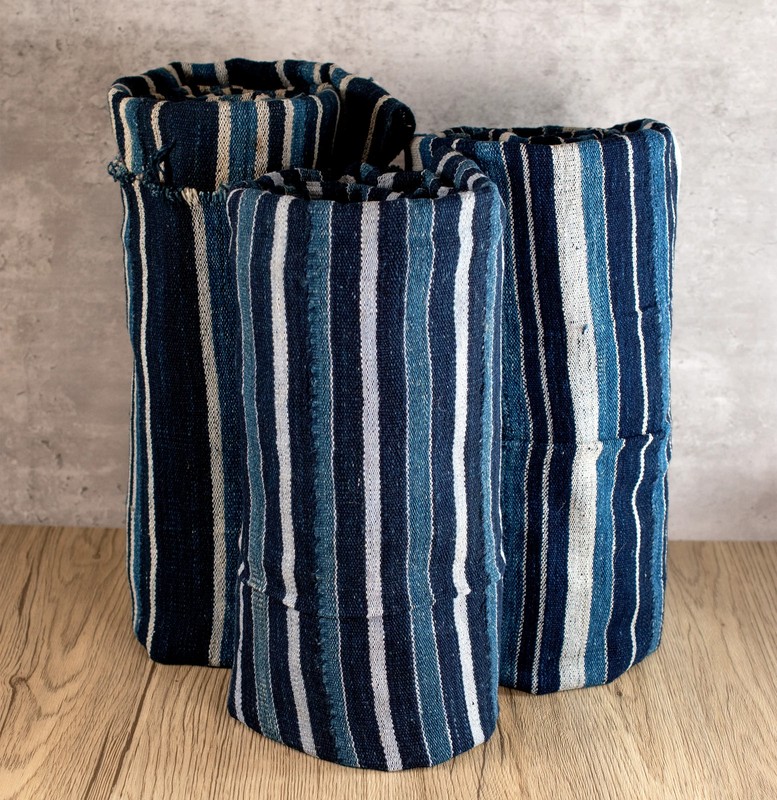 Striped African Indigo Cloth Ivory Coast Blue Cotton Handmade gallery