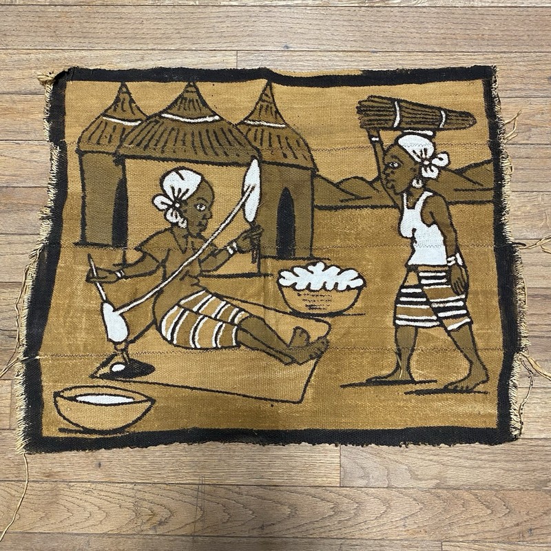 Vintage African Tribal Handpainted Mud Cloth Tapestry 24×19.5 Inches