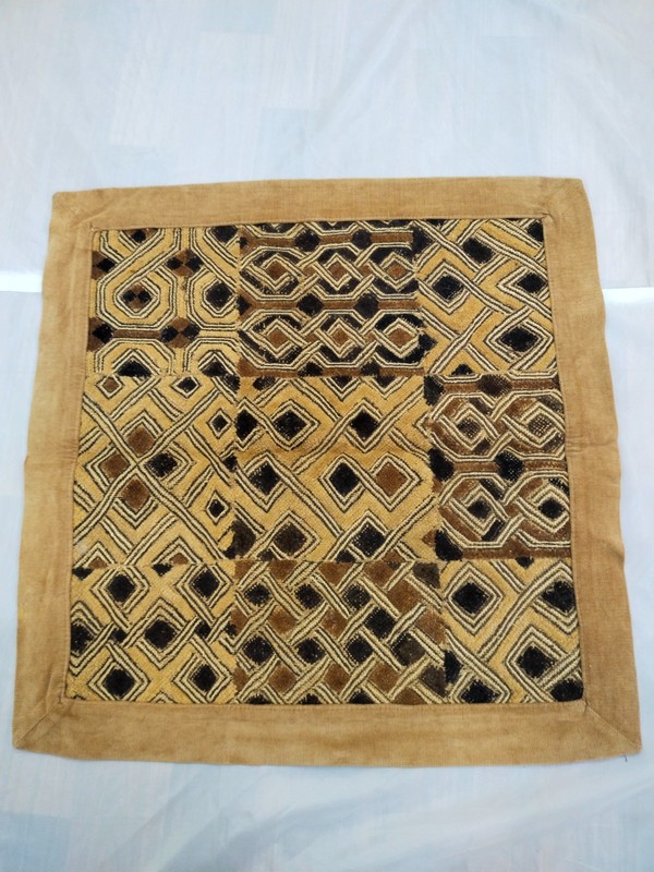 Vintage African Kuba Raffia Cloth Handwoven Textile Geometric Tribal Art Congo