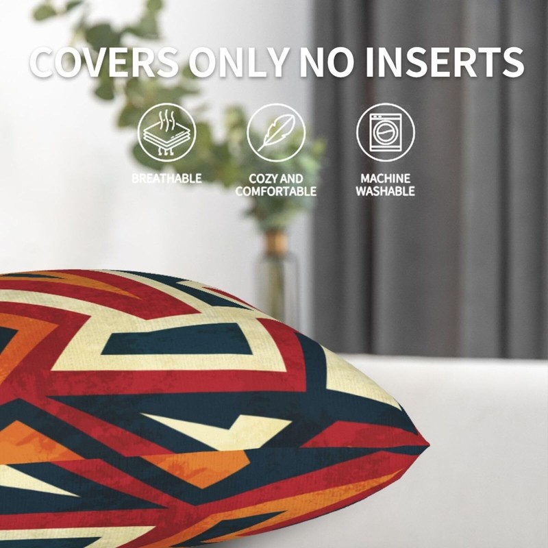 Set of 2 Boho African Pillow Covers 18 x 18Inches Aztec Ethnic Geometric Squa... gallery