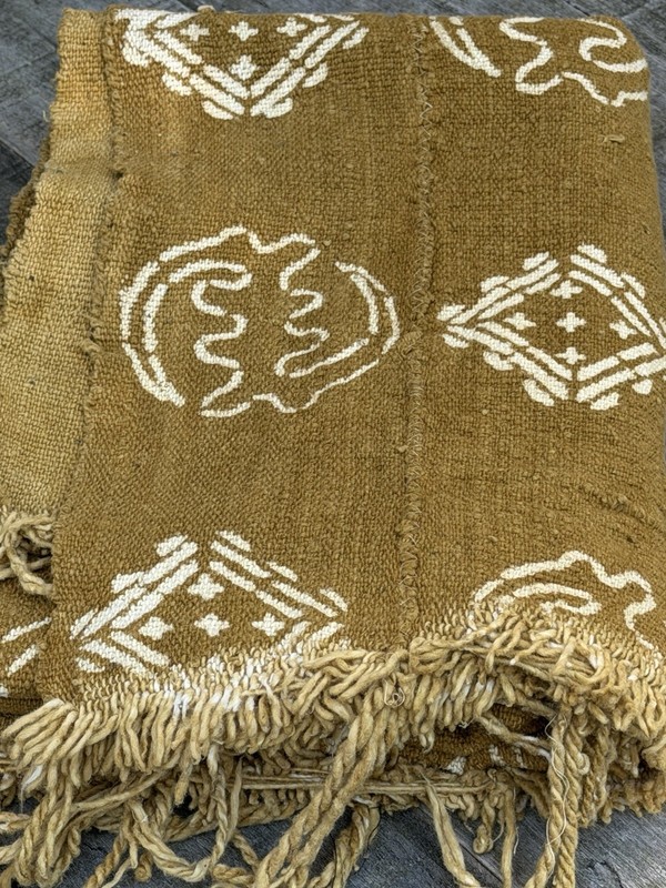 Vintage African Mustard Yellow Mudcloth 56” L x 40” W Textile | No. 114 gallery