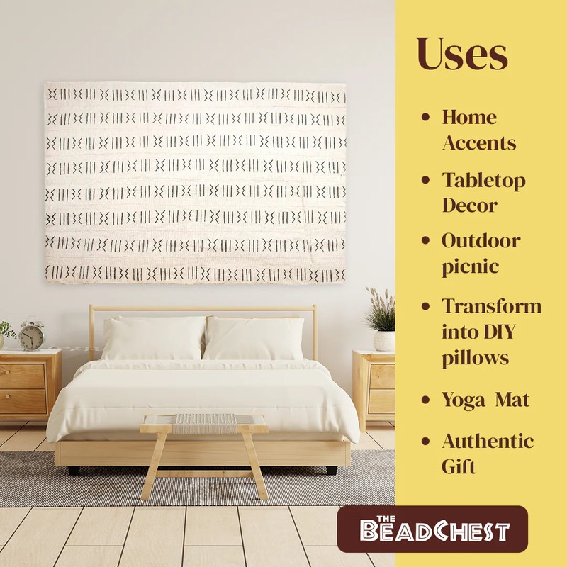 White Bogolan Mali Mud Cloth Massigui Design African Black and White Cotton gallery