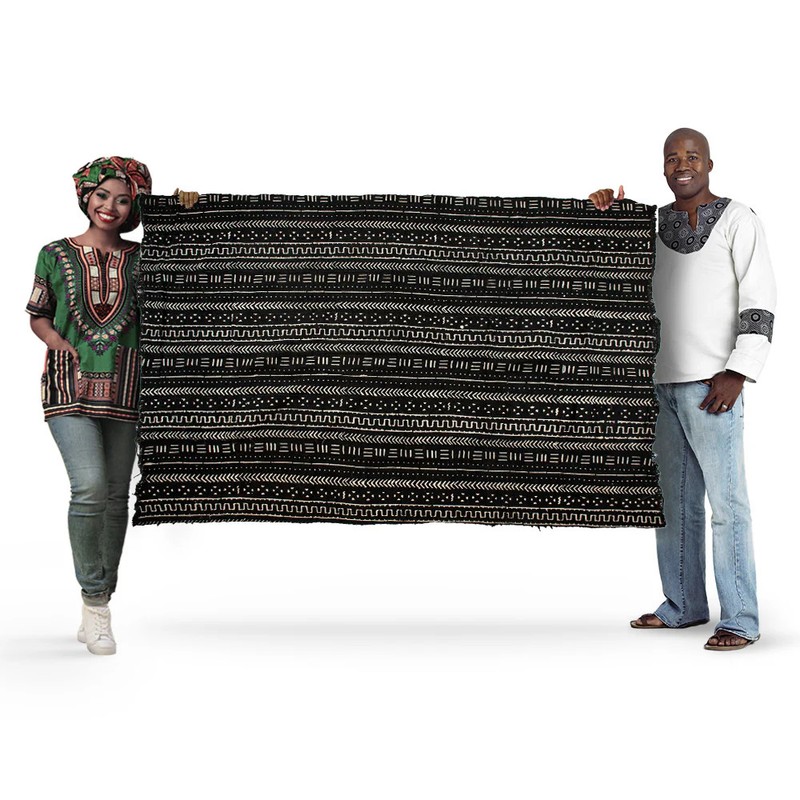 Ebony Black Bogolan Mali Mud Cloth Bandiagara Design African Black and White gallery