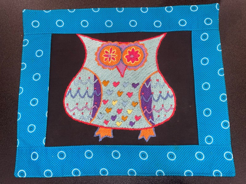South African Art Hand Embroidered Owl Placemat Tapestry Beautiful 16×13.5