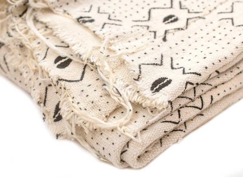 White Bogolan Mali Mud Cloth Dotted Cowrie Design African Black and White Cotton gallery
