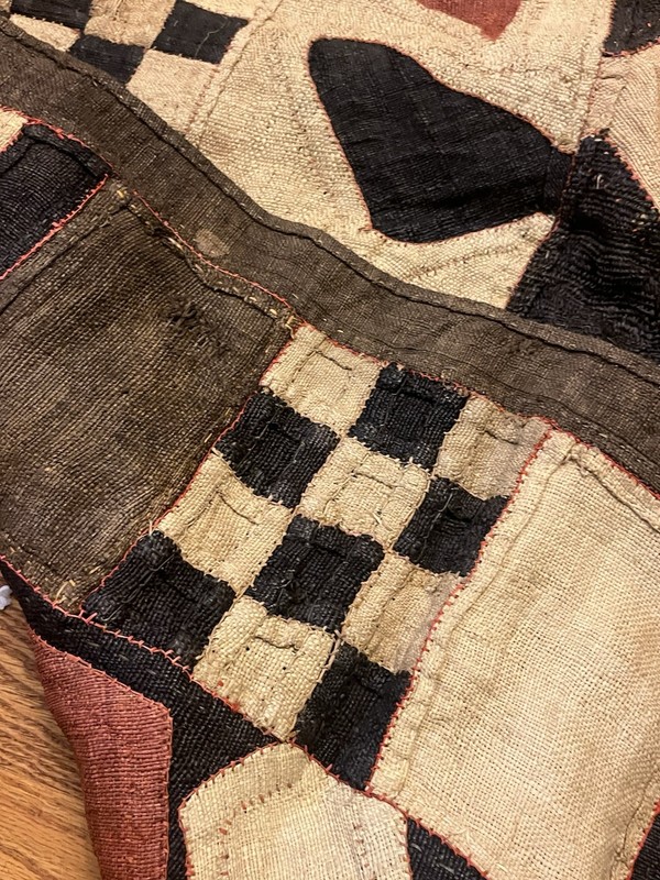 VTG African Kuba or Mud Cloth Textile Panel Handwoven Raffia Tribal 40x20 Rare gallery