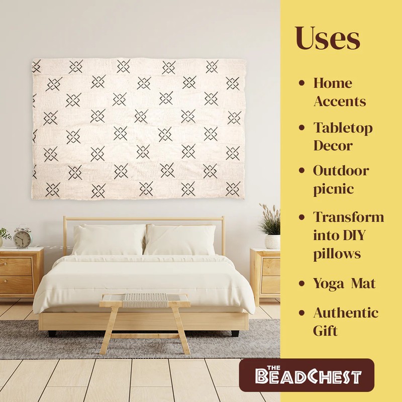 White Bogolan Mali Mud Cloth Bullseye Design African Black and White Cotton gallery