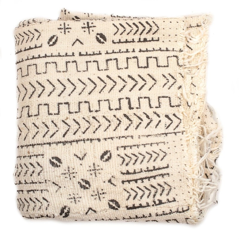 White Bogolan Mali Mud Cloth Goundam Design African Black and White Cotton