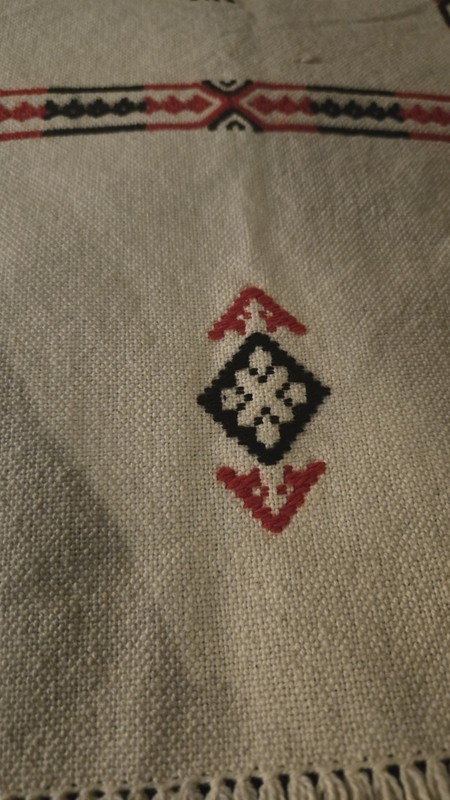 Vintage Moroccan Berber Woven Textile Table Cover 29x27 Geometric Tribal Cotton gallery