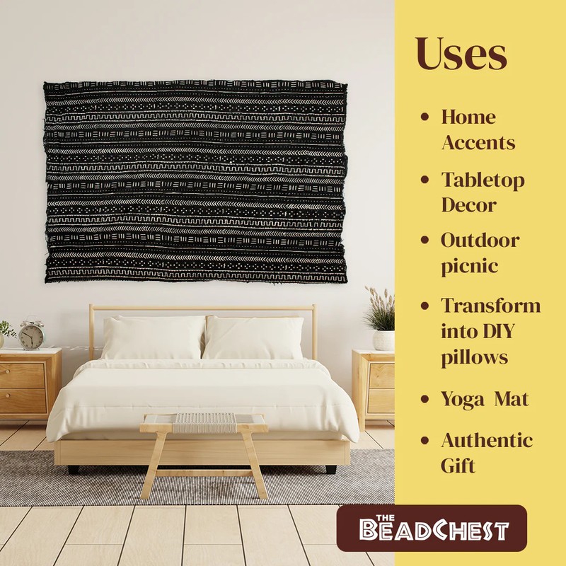 Ebony Black Bogolan Mali Mud Cloth Bandiagara Design African Black and White gallery