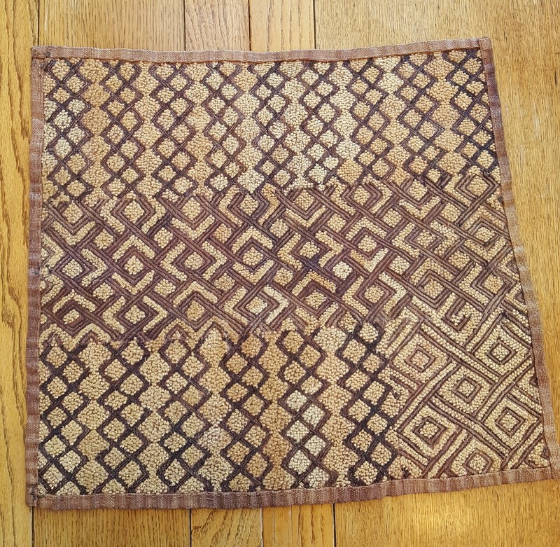 Vtg KUBA Raffia CLOTH African Textile Wall ART Shoowa DR Congo DRC Zaire (18x20)