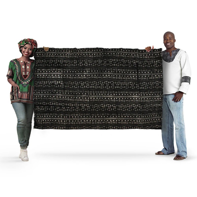 Ebony Black Bogolan Mali Mud Cloth Somankidi Design African Black and White gallery