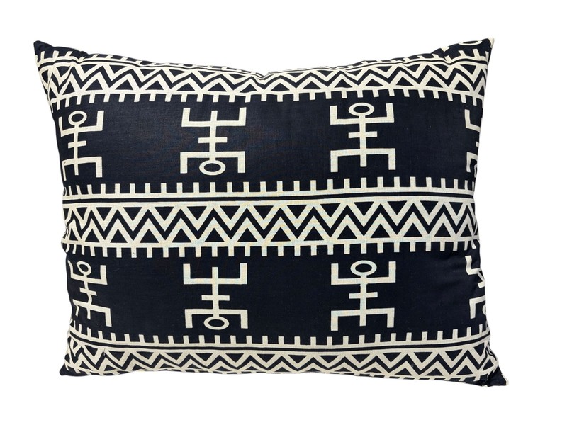 # 2195 African Custom Made Black and White Kente Cloth Pillow 24" by 19" gallery