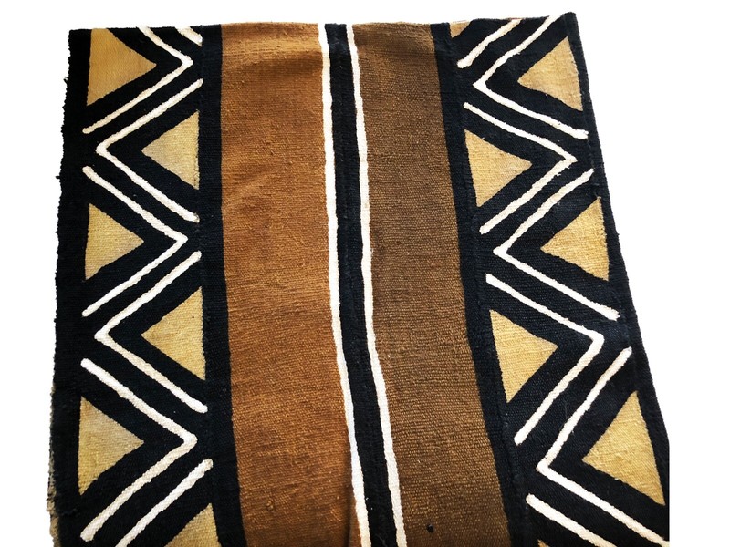 # 650 Brown/Mustard/Black/White Mud Cloth/ Blanket Mali W/Glass Trade Beads gallery