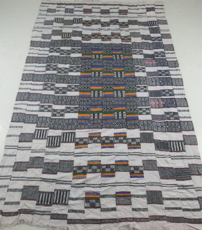 Vintage Ghana Kente Cloth Handwoven Checkerboard Ceremonial Cloth 92x56in