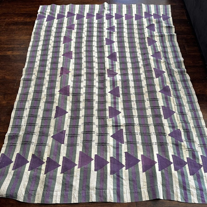 Nigerian Sanyan Aso Oke Hand Woven Fabric Purple Green Stripes 58" x 77" Vintage gallery