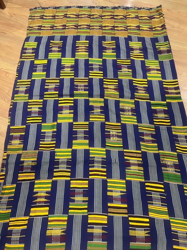 Vintage large African kente Ashanti hand woven cloth 120' X 80"African Art Deco gallery