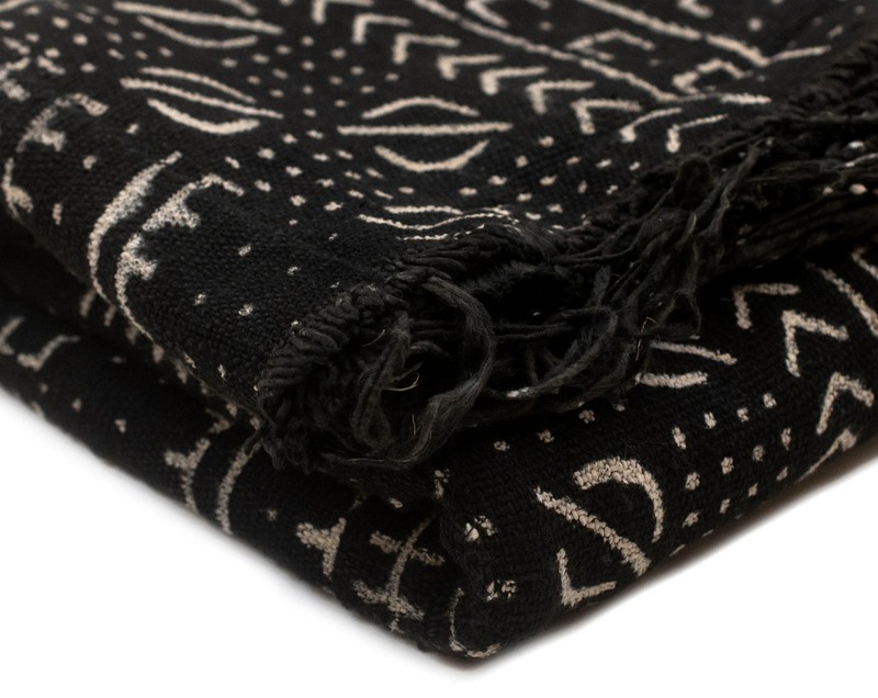 Ebony Black Bogolan Mali Mud Cloth Mopti Design African Black and White Cotton gallery
