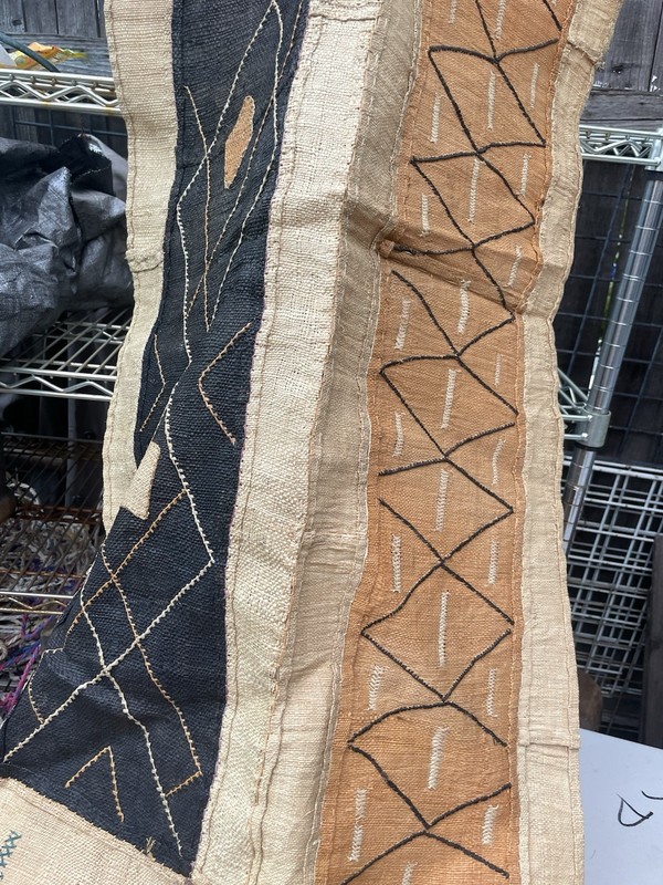 Authentic Kuba Raffia Cloth Geometric African Tribal Art Textile 100x25 inches gallery