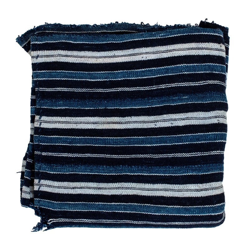 Striped African Indigo Cloth Ivory Coast Blue Cotton Handmade