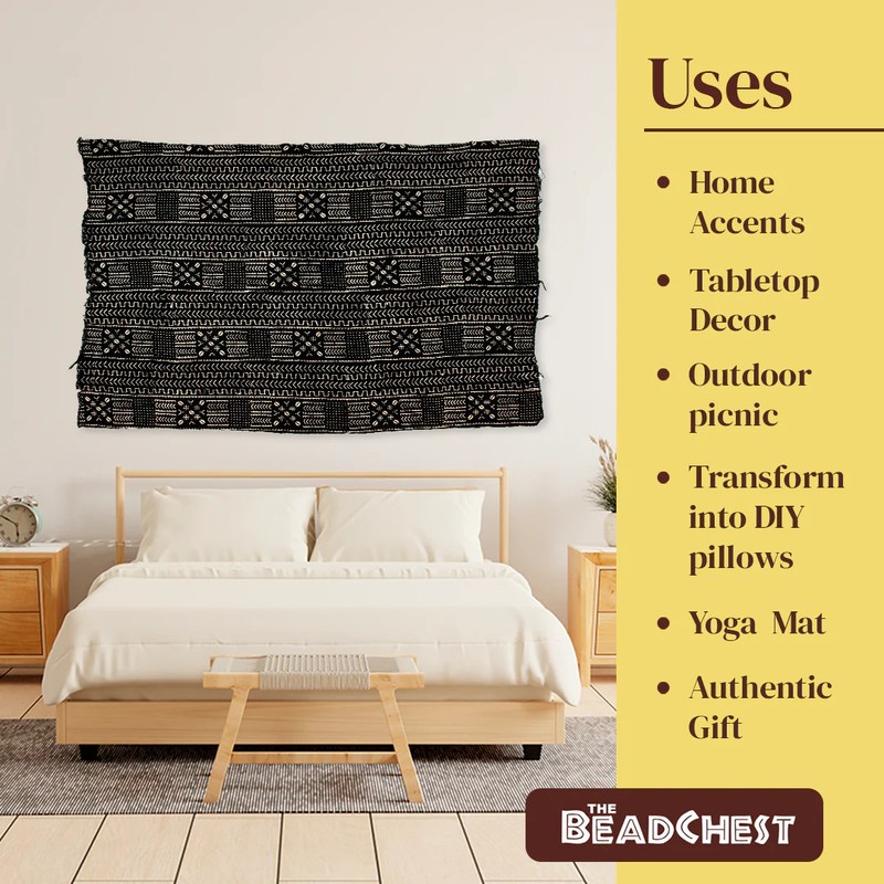 Ebony Black Bogolan Mali Mud Cloth Koro Design African Black and White Cotton gallery