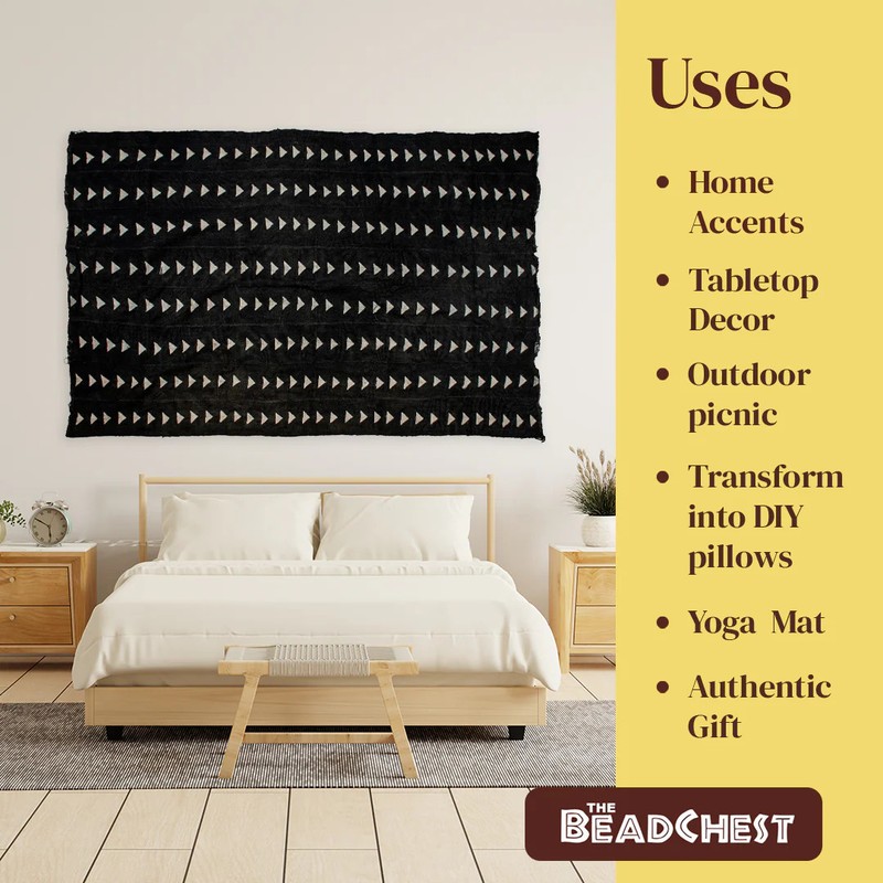 Ebony Black Bogolan Mali Mud Cloth Arrow Design African Black and White Cotton gallery