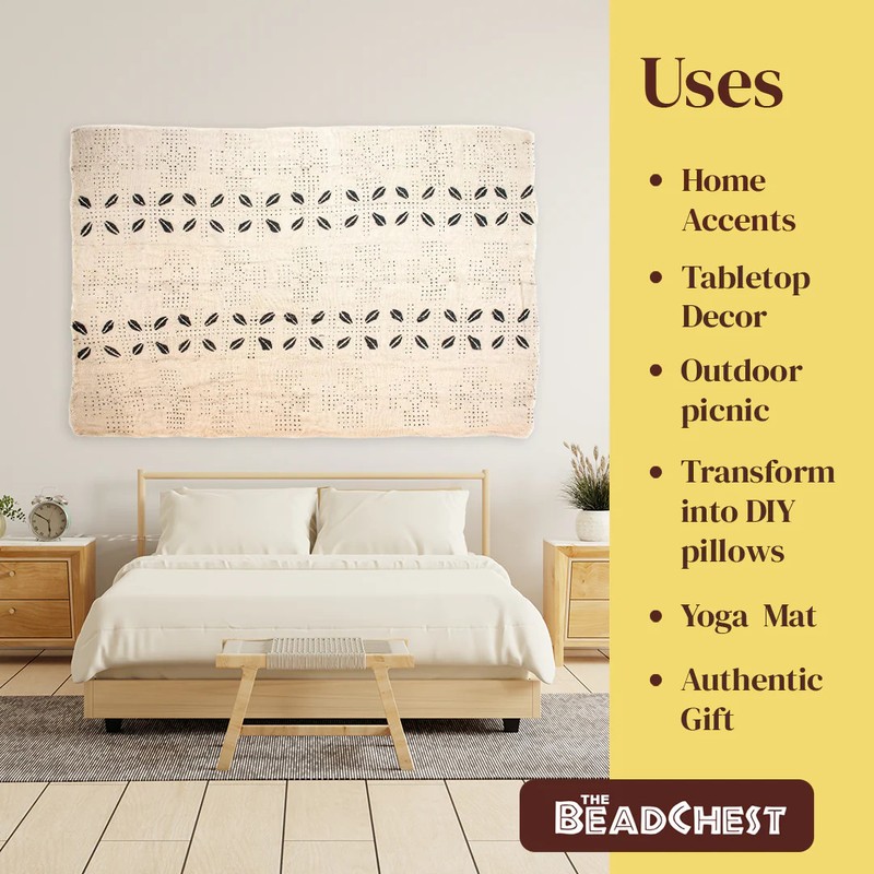White Bogolan Mali Mud Cloth Jumbo Cowrie Design African Black and White Cotton gallery