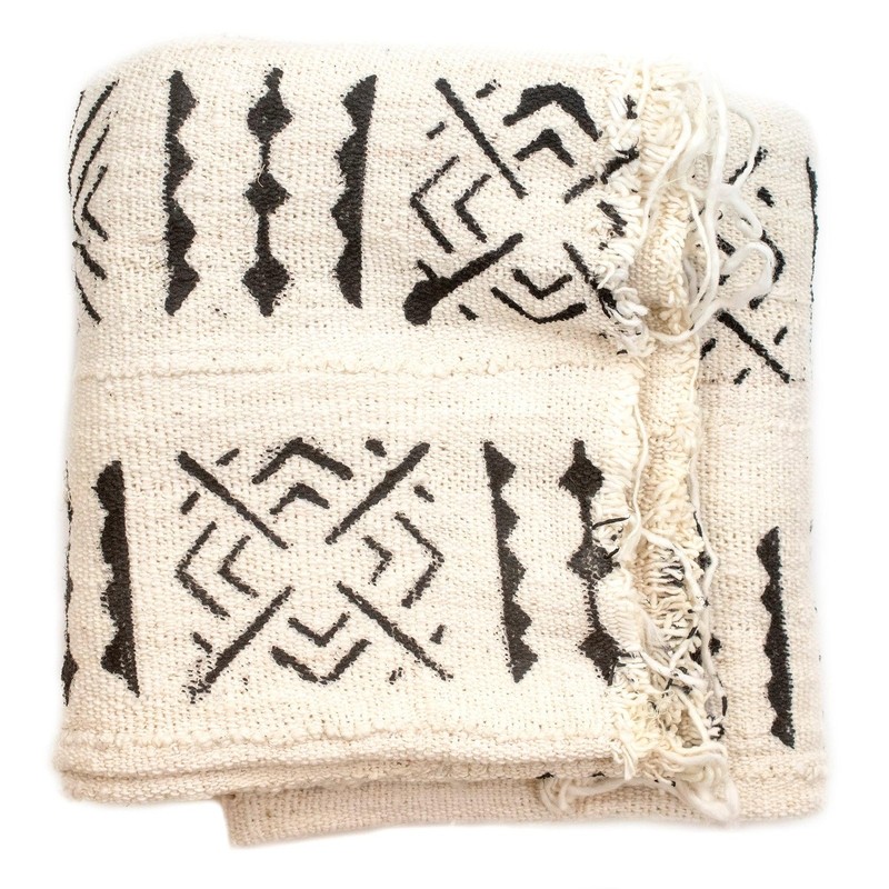 White Bogolan Mali Mud Cloth Target Design African Black and White Cotton