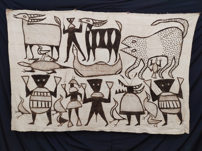 Vintage African Korhogo Mud Cloth Textile – Hand-Painted Ivory Coast Wall Art