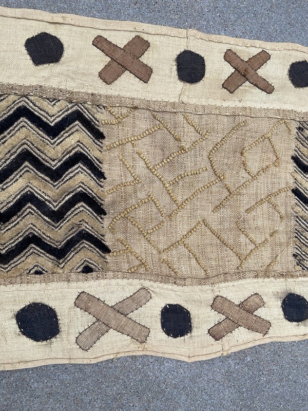 Vintage Handwoven African Kuba Cloth Panel Raffia Textile 40”X 17” - Bin Yak gallery