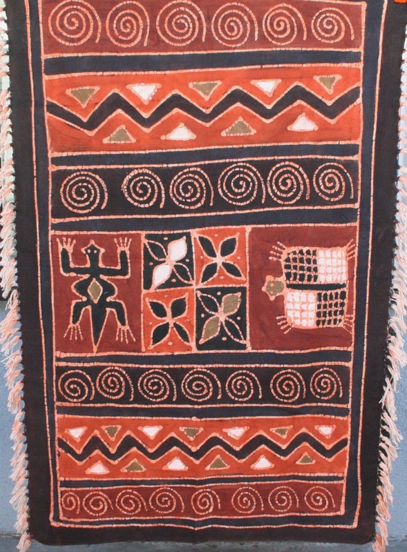 Batik Tapestry Zimbabwe Art African Sadza Fabric Backweave With Fringe 38X54 VTG