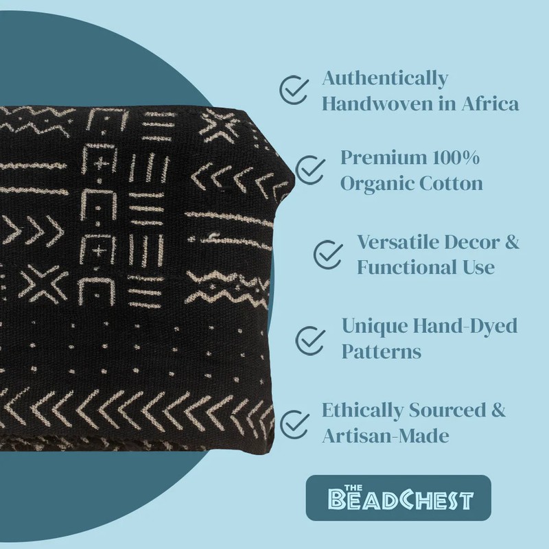 Ebony Black Bogolan Mali Mud Cloth Kolokani Design African Black and White gallery