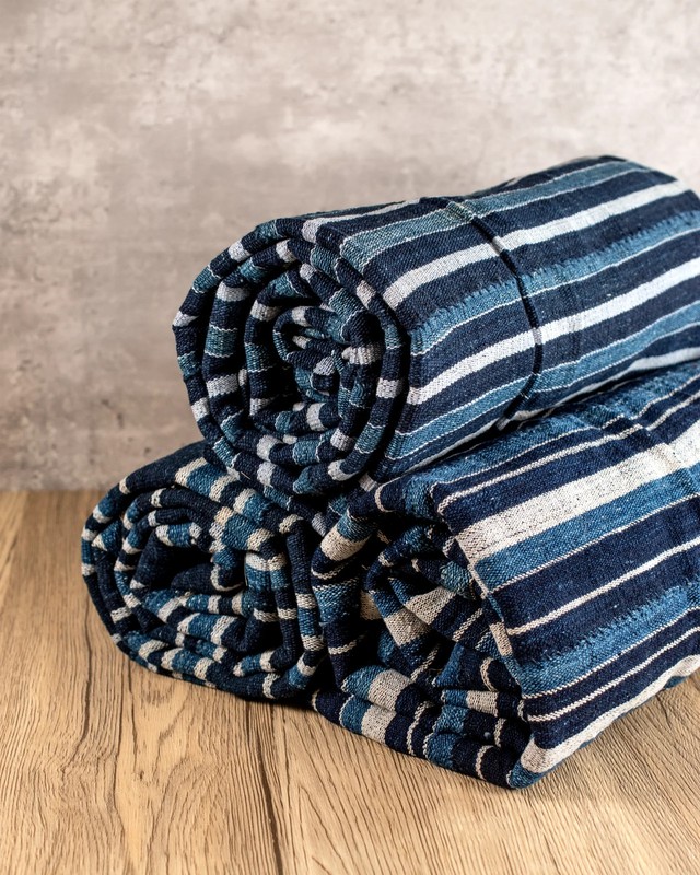 Striped African Indigo Cloth Ivory Coast Blue Cotton Handmade gallery