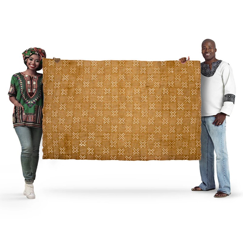 Caramel Brown Bogolan Mali Mud Cloth Dotted Cross Design African Cotton Handmade gallery
