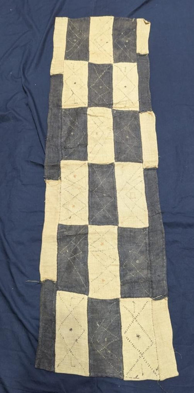 Vintage African Kuba Showa Bark Cloth Handstitched Raffia Textile 13×44 inches